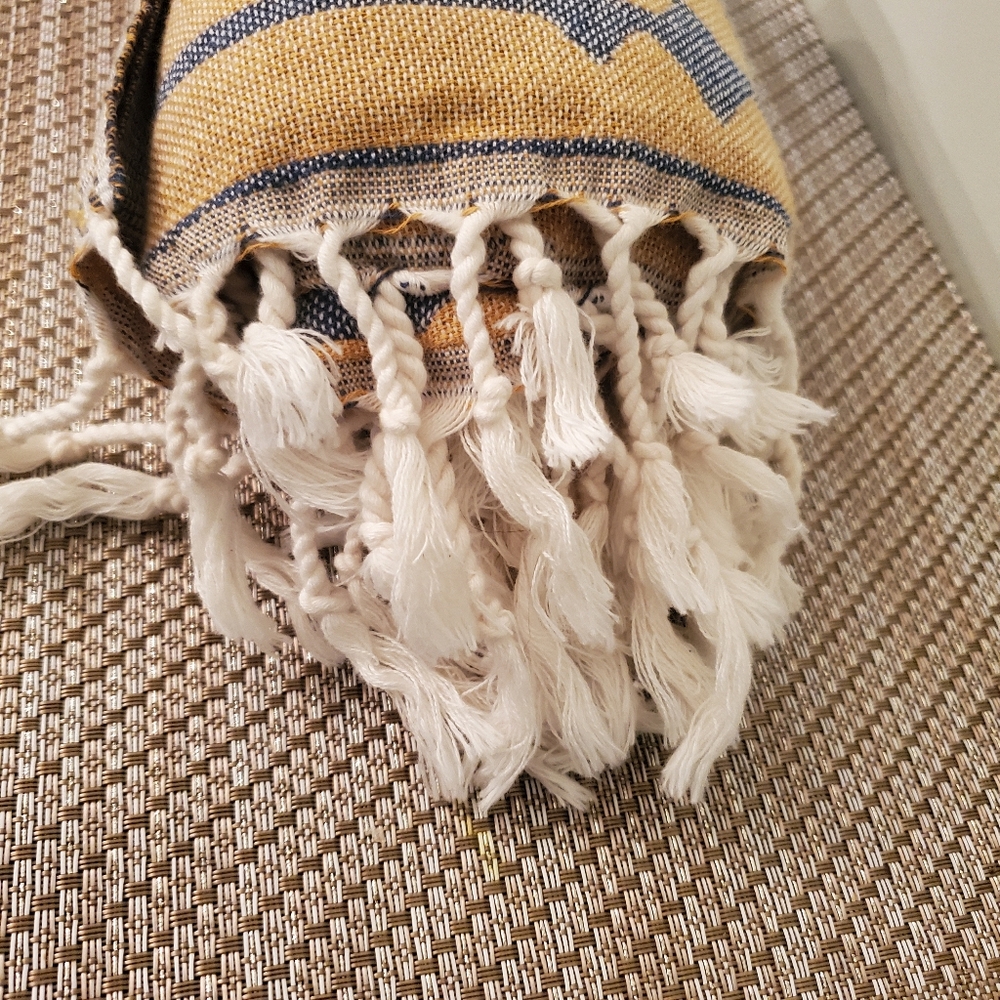 SandCloud Yellow & Blue Striped Turkish Towel New - Picture 6 of 11